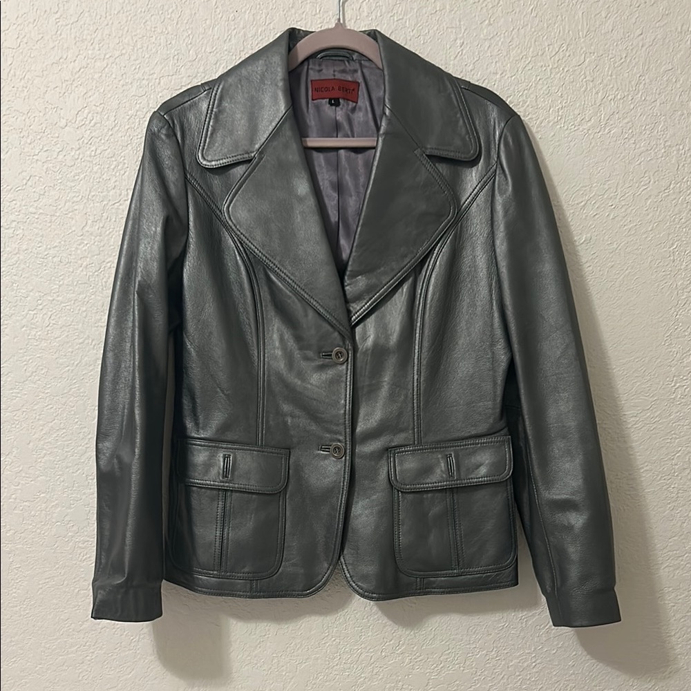 Nicola Berti Gunmetal Leather Blazer